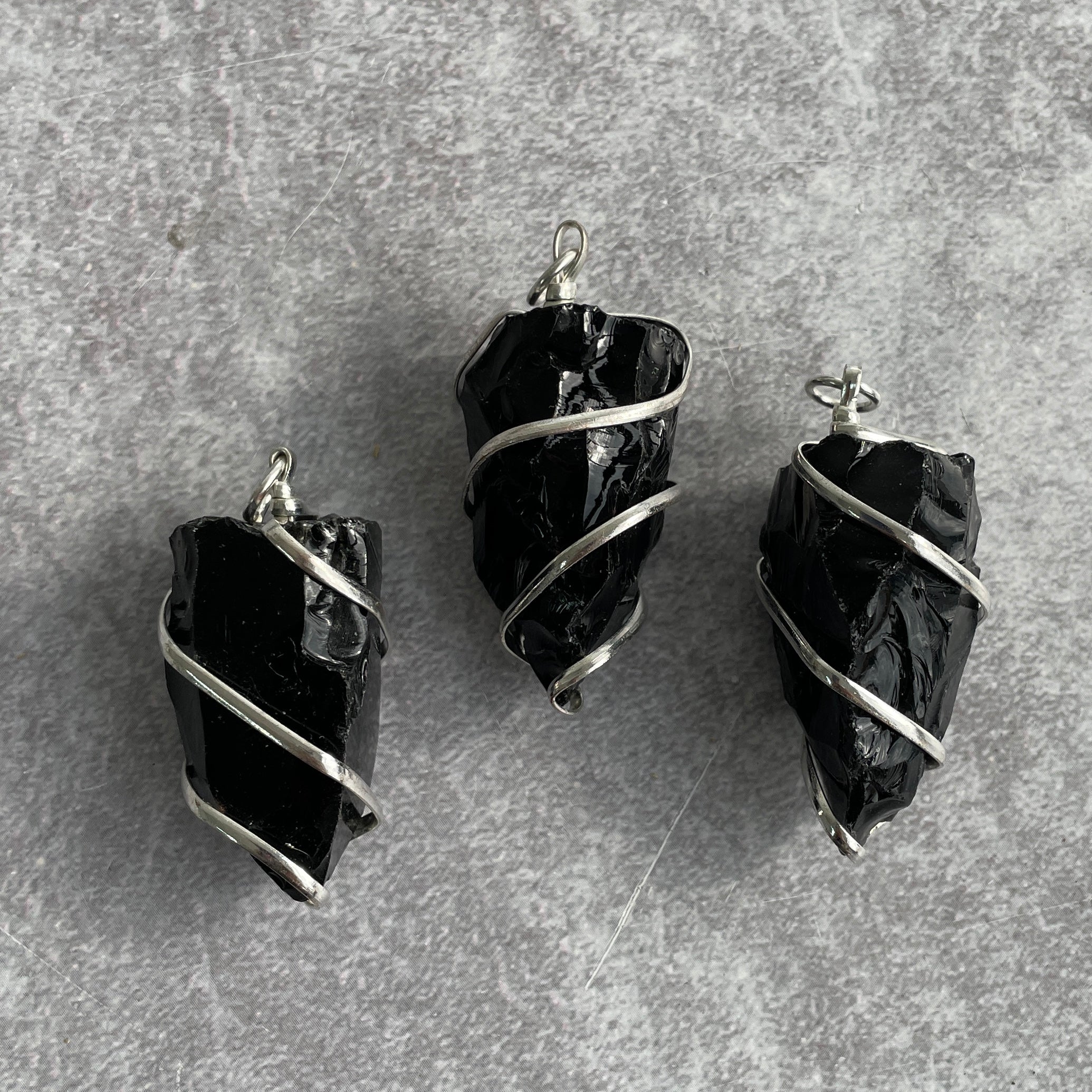 Wire Wrapped Rough Pendant - Black Obsidian Wire Wrapped Rough Pendant - Black Obsidian